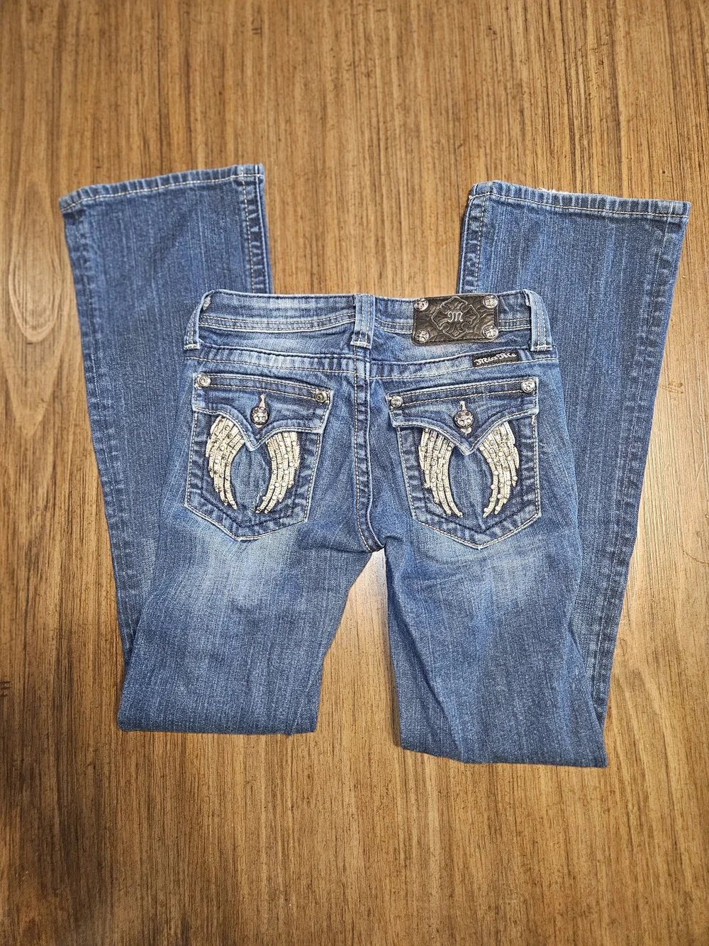 Miss Me Medium Blue Denim Jeans with Embroidered Wing Pockets